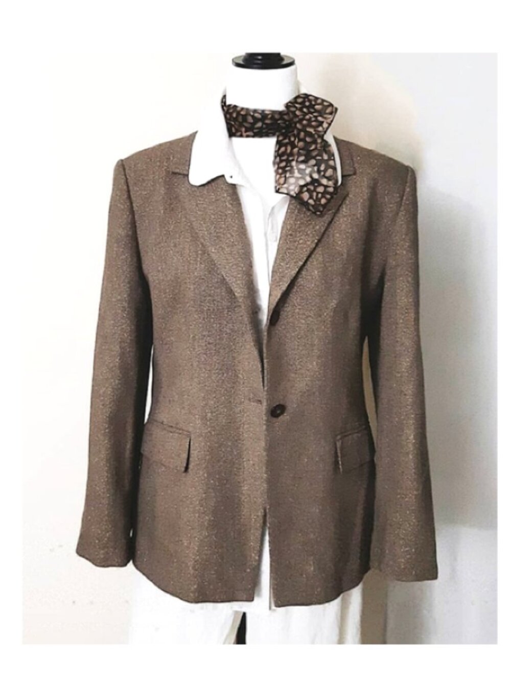 JONES NEW Y Brown Wool Blend Gold Metallic Jacket